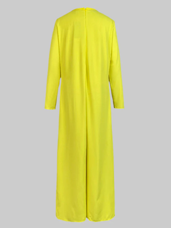 Loose Wide Leg Pockets Solid Color Round-Neck Jumpsuits - Image 8