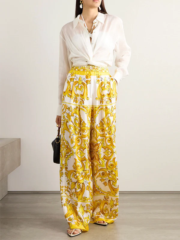 Loose Wide Leg Printed Casual Pants Bottoms Trousers - Image 2