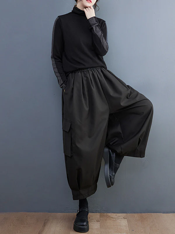 Loose Wide Leg Solid Color Casual Pants Bottoms - Image 6