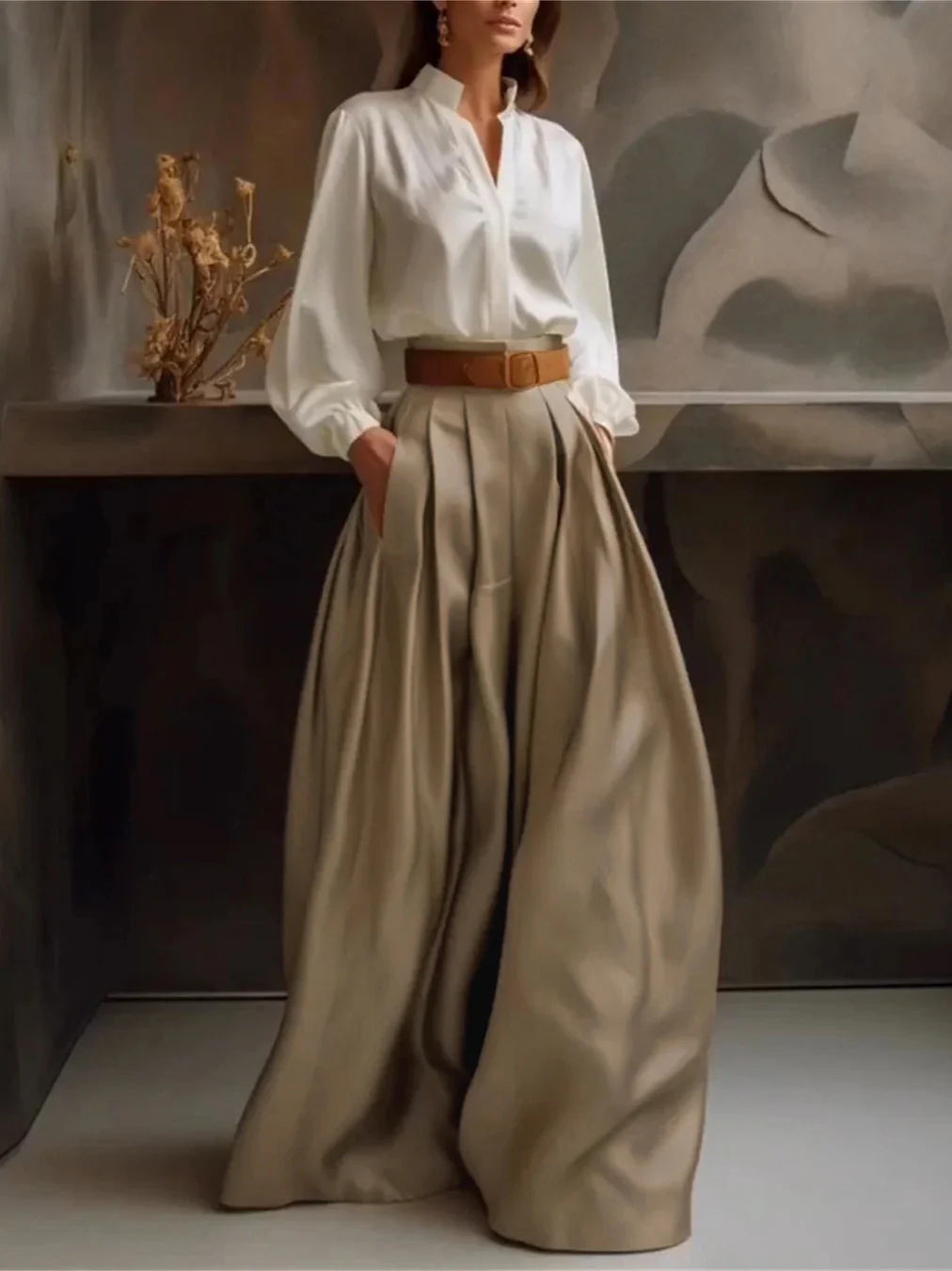 Loose Wide Leg Solid Color Casual Pants Bottoms Trousers - Image 2