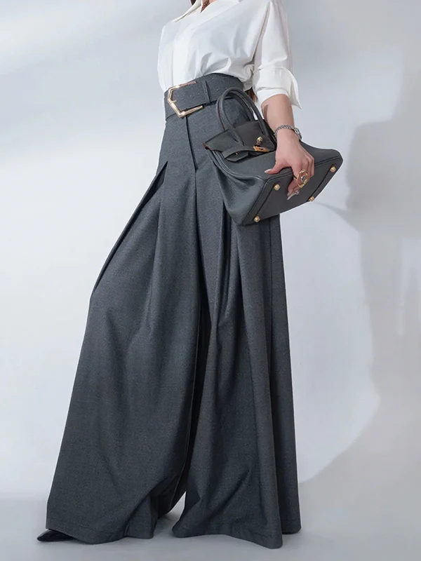 Loose Wide Leg Solid Color Casual Pants Bottoms Trousers - Image 3