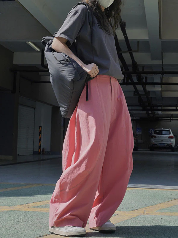 Loose Wide Leg Solid Color Split-Joint Casual Pants Bottoms Trousers - Image 17