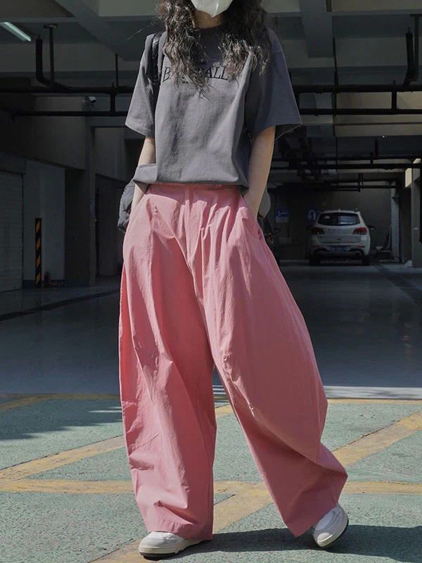 Loose Wide Leg Solid Color Split-Joint Casual Pants Bottoms Trousers - Image 18