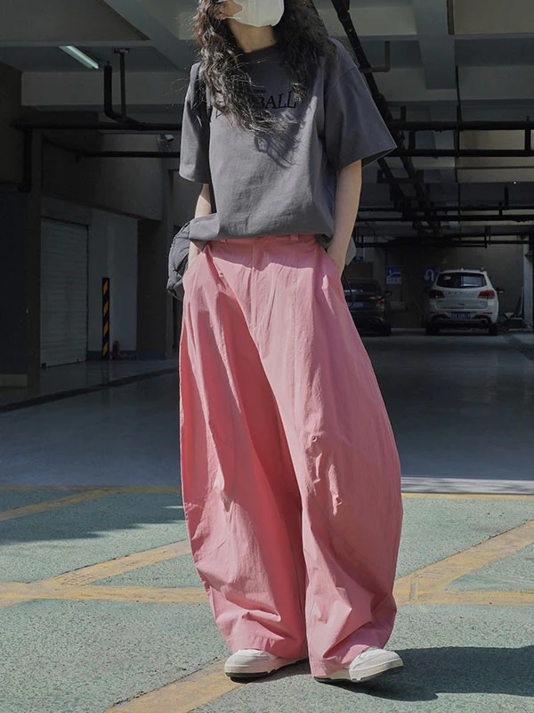 Loose Wide Leg Solid Color Split-Joint Casual Pants Bottoms Trousers - Image 19