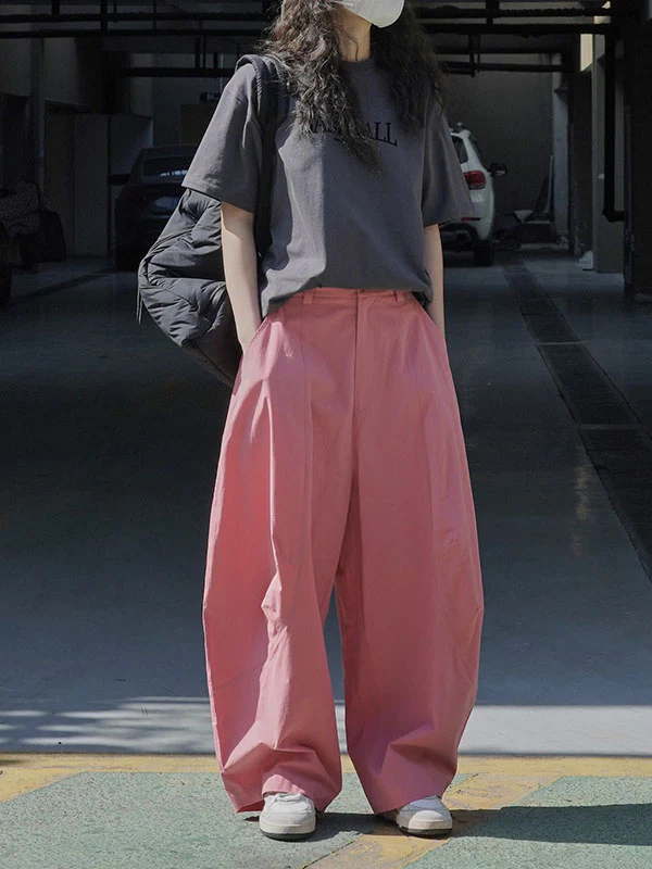 Loose Wide Leg Solid Color Split-Joint Casual Pants Bottoms Trousers - Image 20