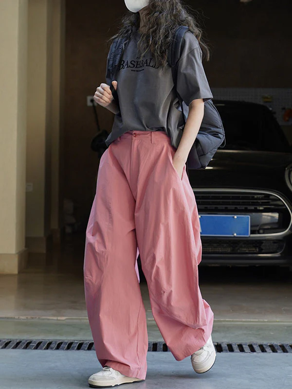 Loose Wide Leg Solid Color Split-Joint Casual Pants Bottoms Trousers - Image 22