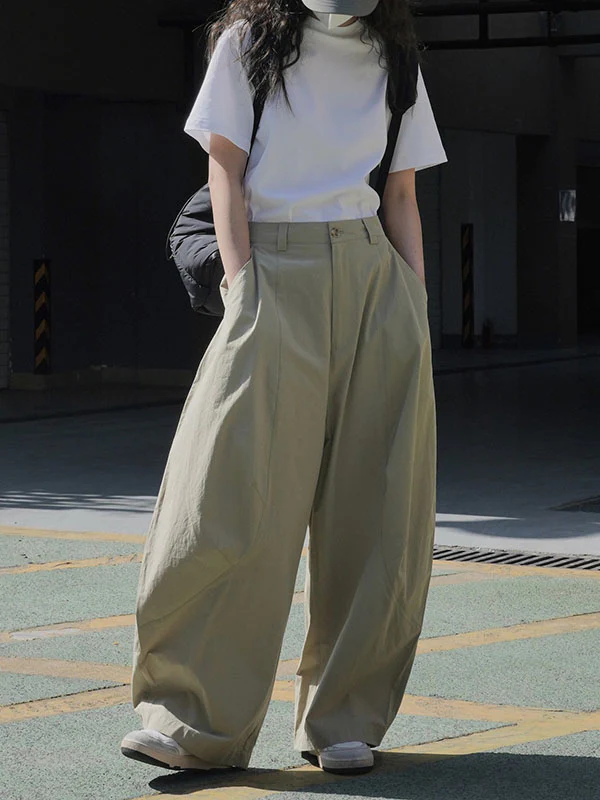 Loose Wide Leg Solid Color Split-Joint Casual Pants Bottoms Trousers - Image 26
