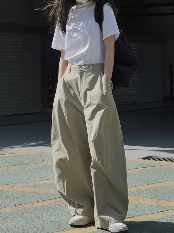 Loose Wide Leg Solid Color Split-Joint Casual Pants Bottoms Trousers - Image 27