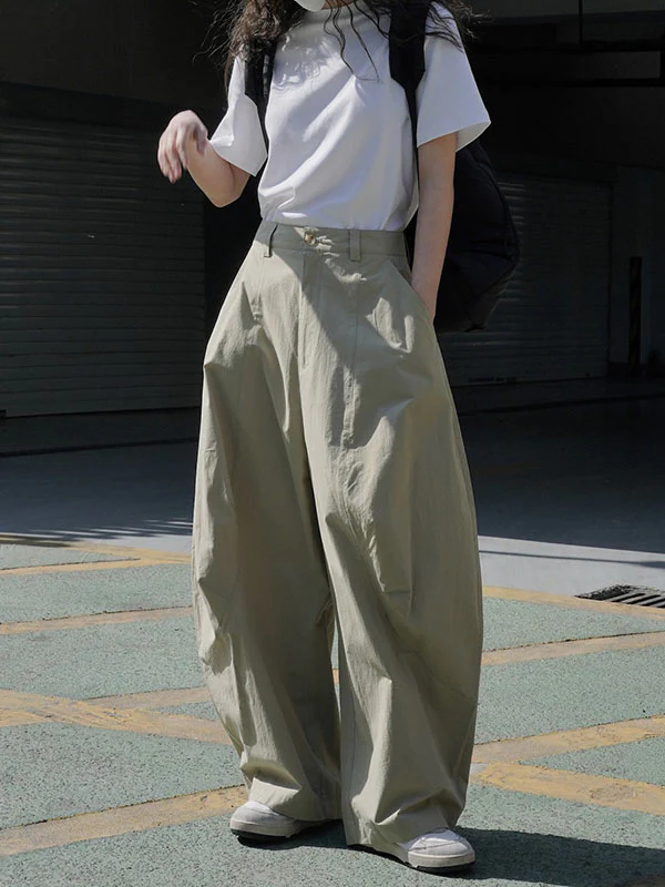 Loose Wide Leg Solid Color Split-Joint Casual Pants Bottoms Trousers - Image 28