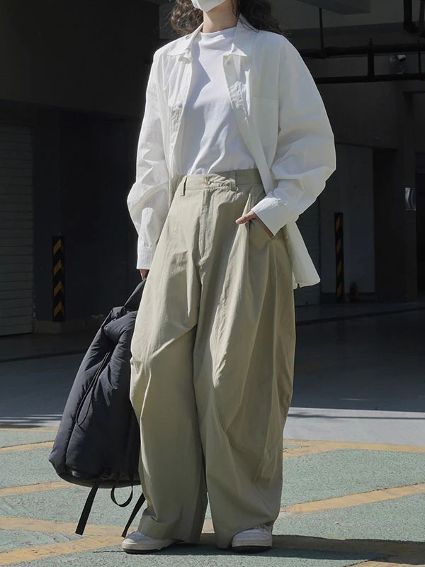 Loose Wide Leg Solid Color Split-Joint Casual Pants Bottoms Trousers - Image 29