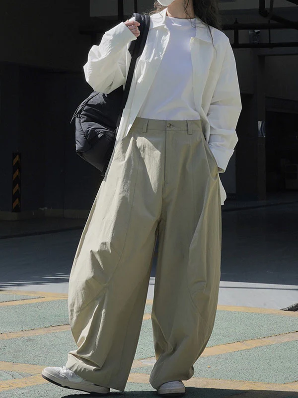 Loose Wide Leg Solid Color Split-Joint Casual Pants Bottoms Trousers - Image 30