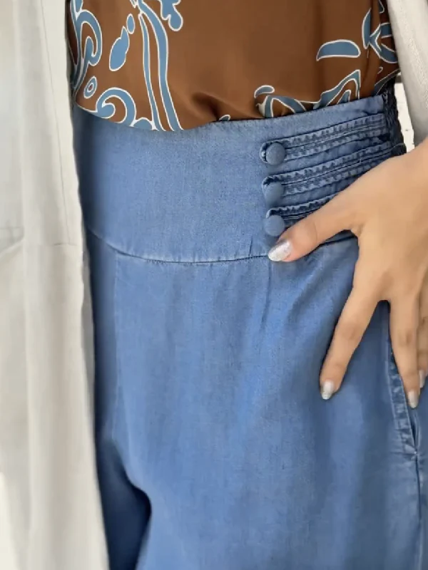 Loose Wide Leg Solid Color Split-Joint Jean Pants Bottoms Trousers - Image 5