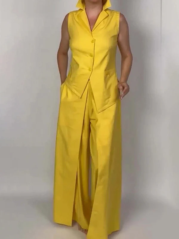 Loose Wide Leg Solid Color Split-Joint Pants Trousers - Image 2