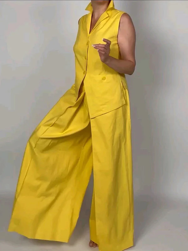Loose Wide Leg Solid Color Split-Joint Pants Trousers - Image 3