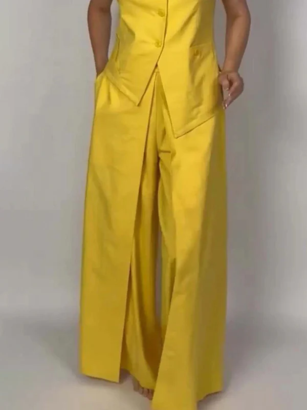 Loose Wide Leg Solid Color Split-Joint Pants Trousers - Image 4