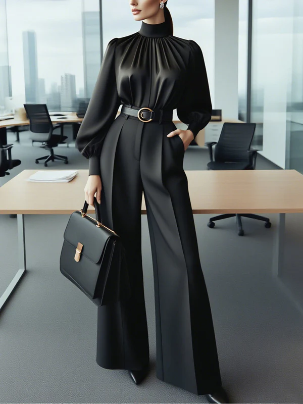 Loose Wide Leg Solid Color Split-Joint Suit Pants - Image 2