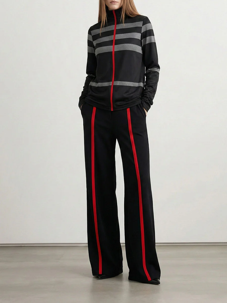 Loose Wide Leg Striped Casual Pants Bottoms Trousers - Image 2
