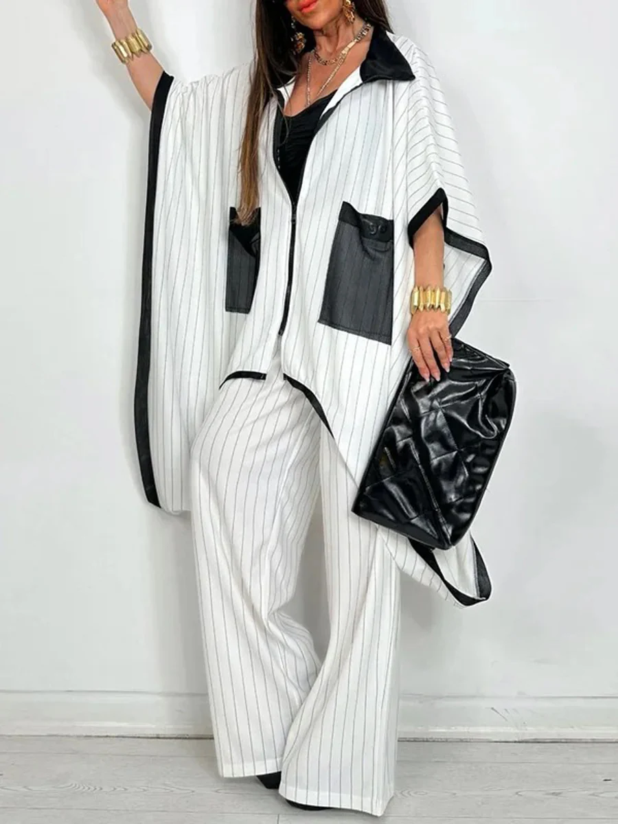 Loose Wide Leg Striped Pants Trousers - Image 2