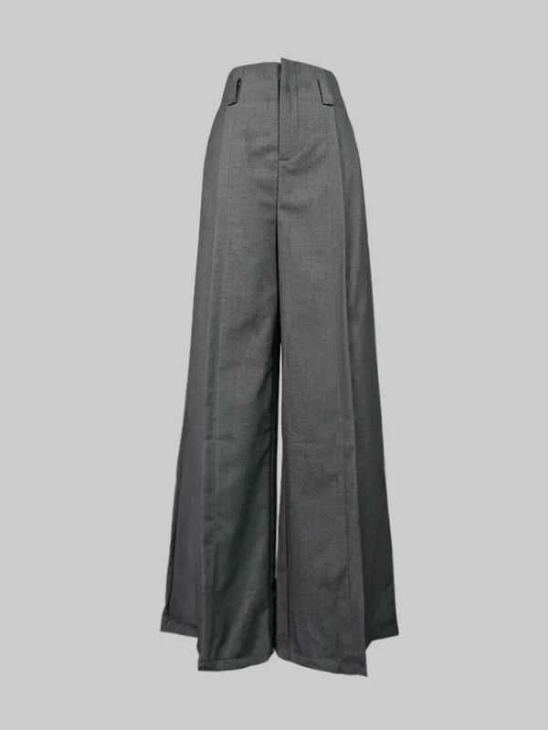 Loose Wide Pants High-Waisted Pleated Split-Front Pants Trousers - Image 2