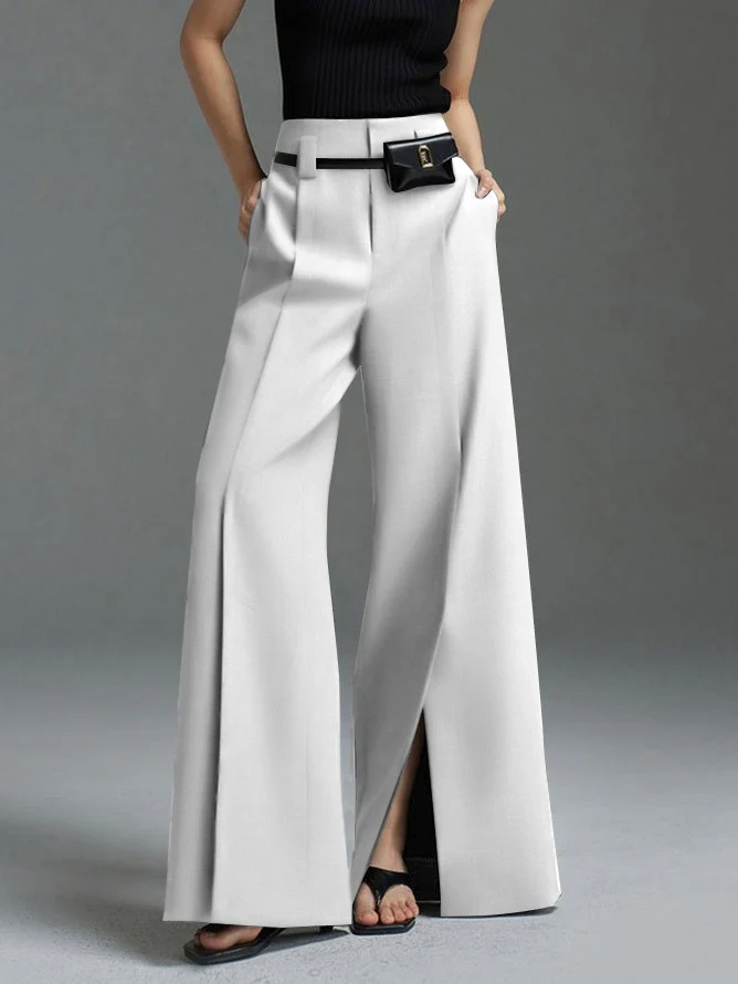 Loose Wide Pants High-Waisted Pleated Split-Front Pants Trousers - Image 7