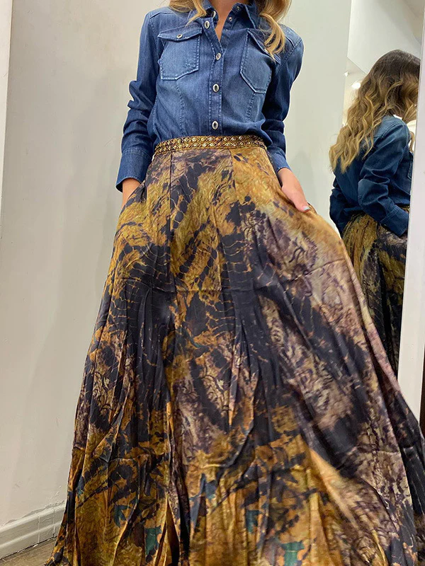 Loose Wrap Contrast Color Flower Print Skirts Bottoms - Image 2