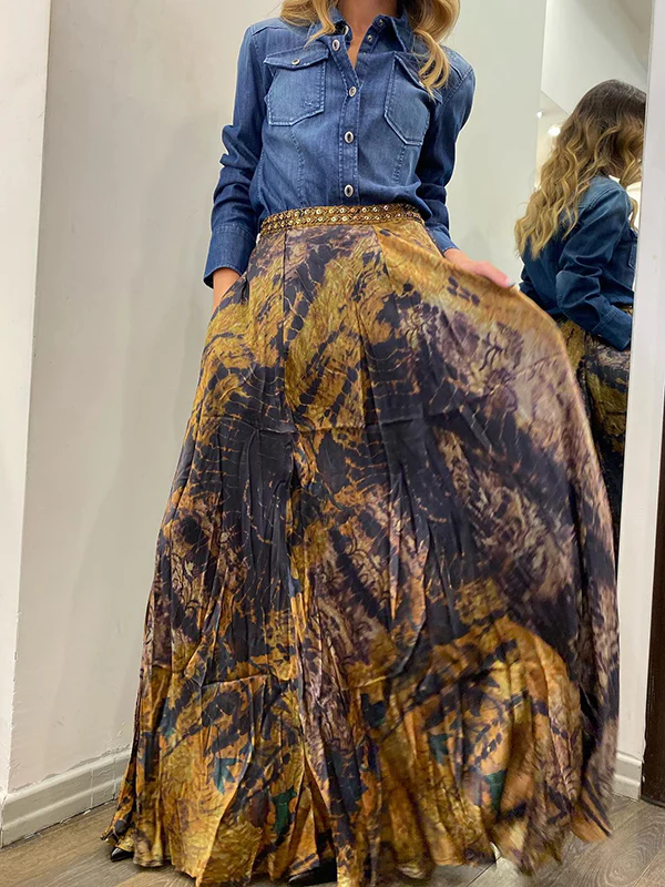 Loose Wrap Contrast Color Flower Print Skirts Bottoms - Image 3