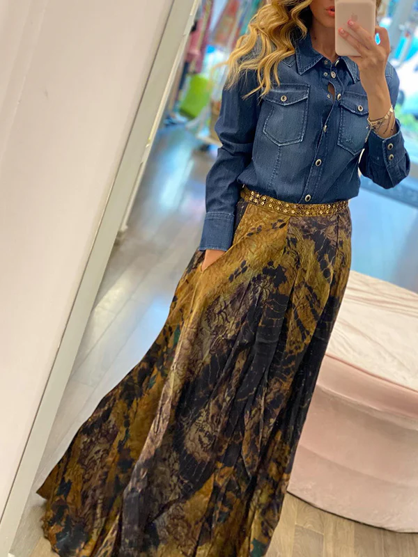 Loose Wrap Contrast Color Flower Print Skirts Bottoms - Image 5