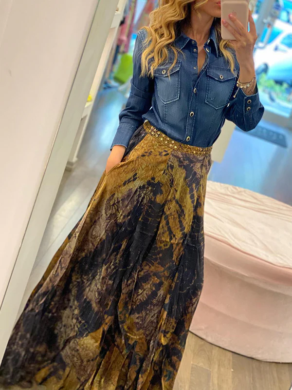 Loose Wrap Contrast Color Flower Print Skirts Bottoms - Image 6