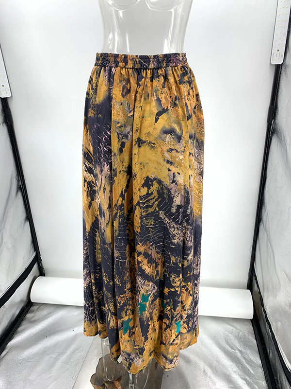 Loose Wrap Contrast Color Flower Print Skirts Bottoms - Image 7
