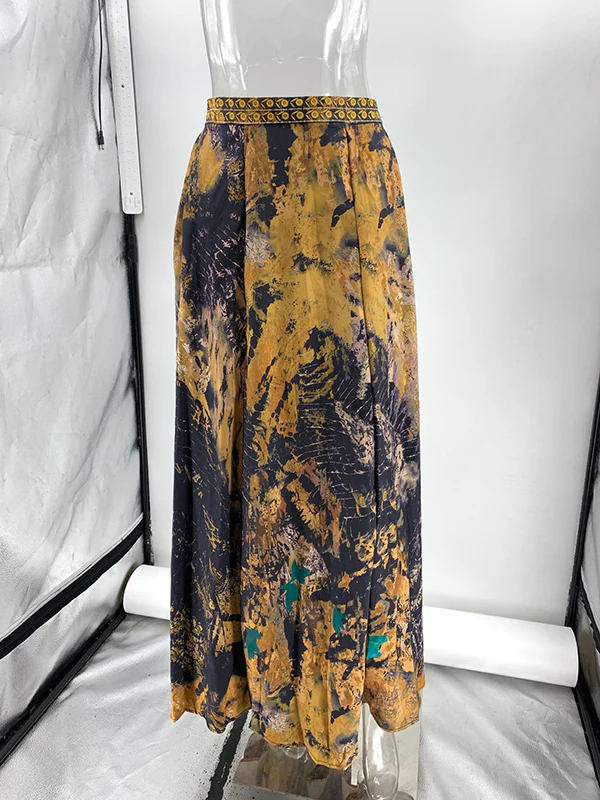 Loose Wrap Contrast Color Flower Print Skirts Bottoms - Image 8