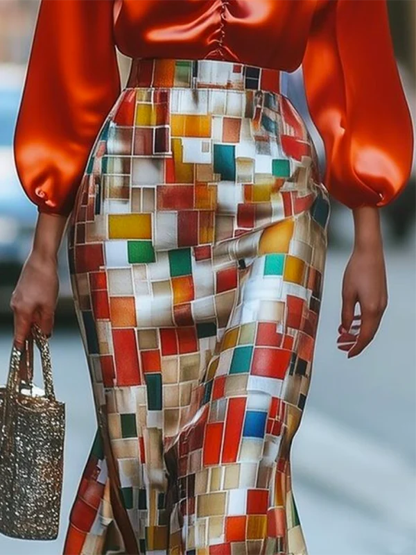 Mermaid Wrap Rainbow Plaid Skirts Bottoms - Image 3