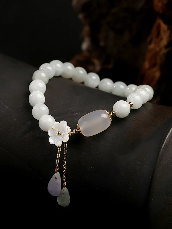 National Jade Beads&Flower Handmade Bracelet - Image 3