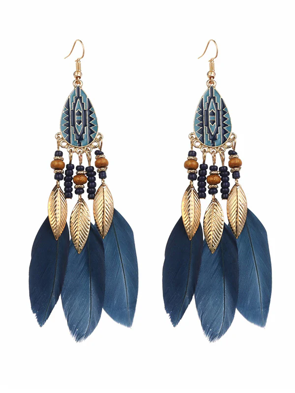 National Original 5 Colors Feather Tassels Beads Chains 6 Colors Earrings - Image 2