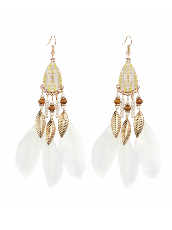 National Original 5 Colors Feather Tassels Beads Chains 6 Colors Earrings - Image 3