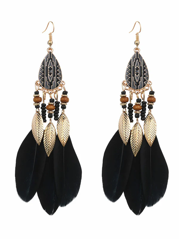 National Original 5 Colors Feather Tassels Beads Chains 6 Colors Earrings - Image 4