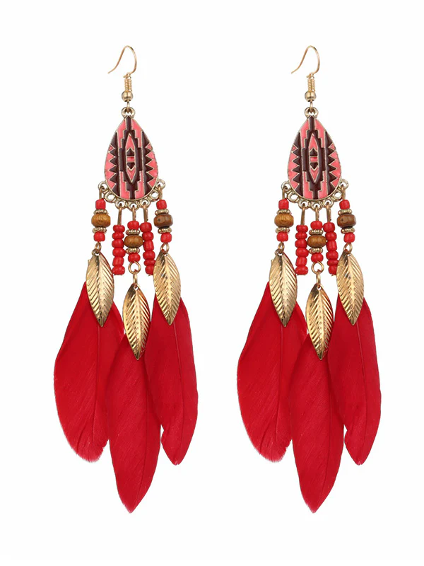 National Original 5 Colors Feather Tassels Beads Chains 6 Colors Earrings - Image 5