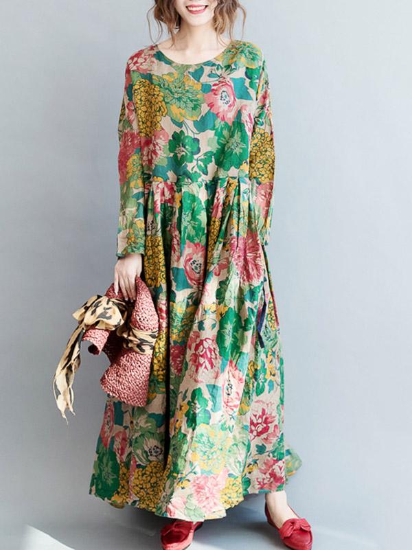 National Style Flower Printed Long Dress - Image 10