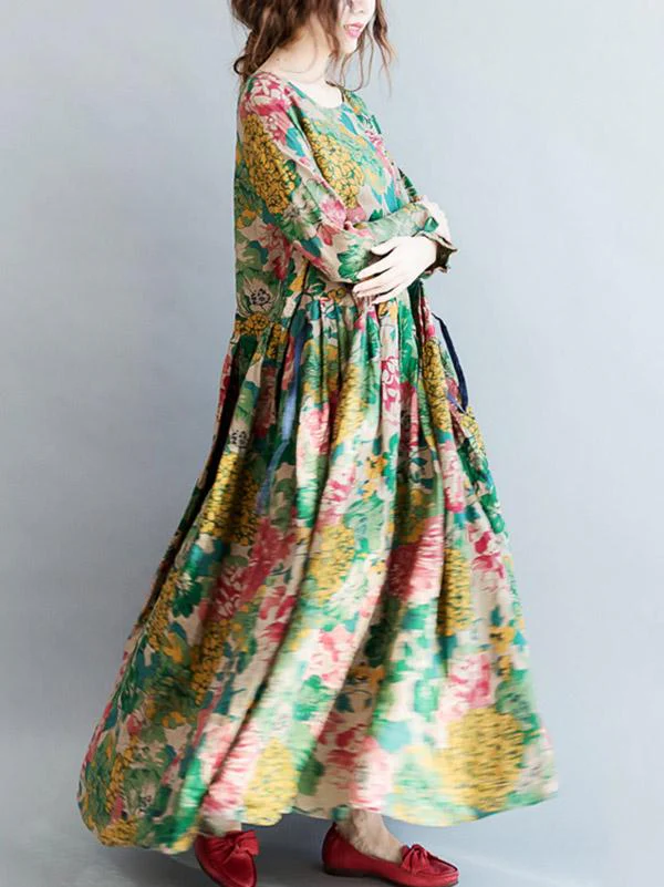 National Style Flower Printed Long Dress - Image 3