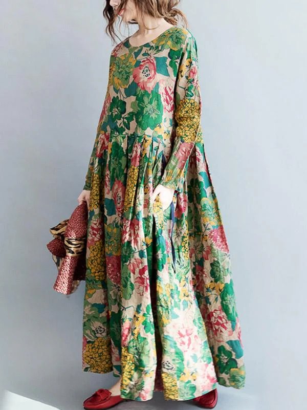 National Style Flower Printed Long Dress - Image 4