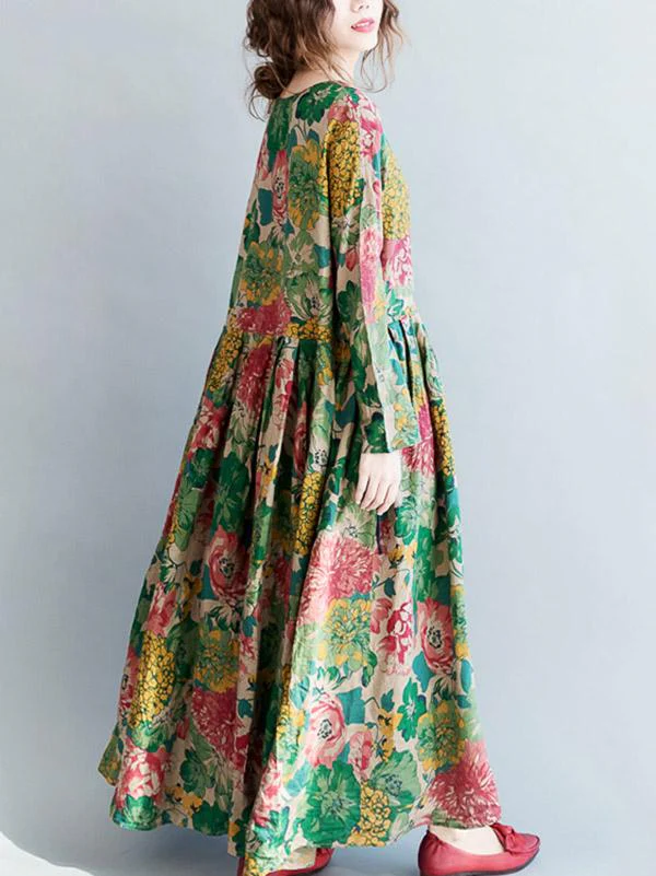 National Style Flower Printed Long Dress - Image 5