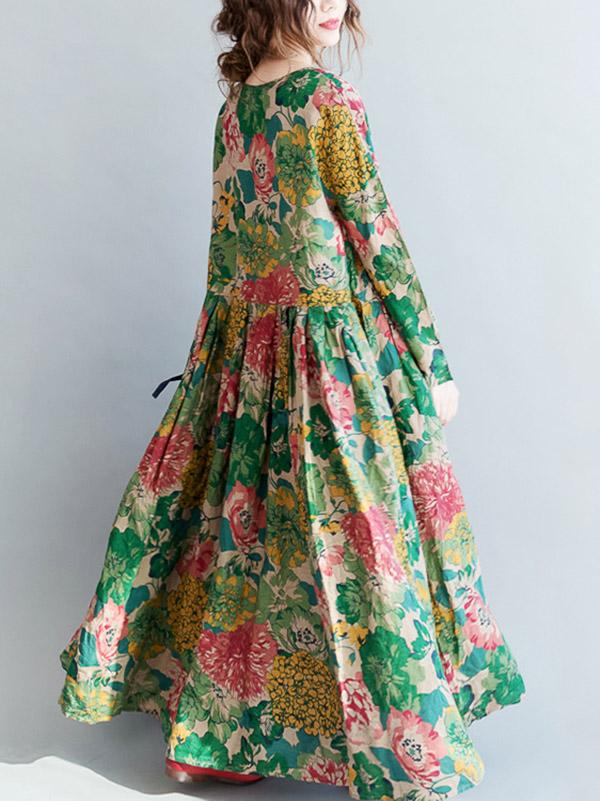 National Style Flower Printed Long Dress - Image 6