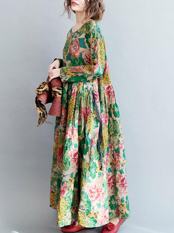 National Style Flower Printed Long Dress - Image 7