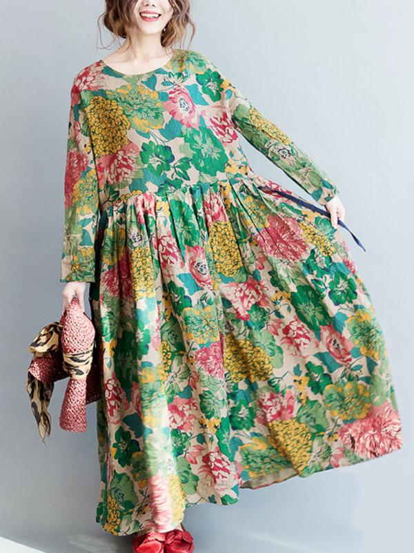 National Style Flower Printed Long Dress - Image 8