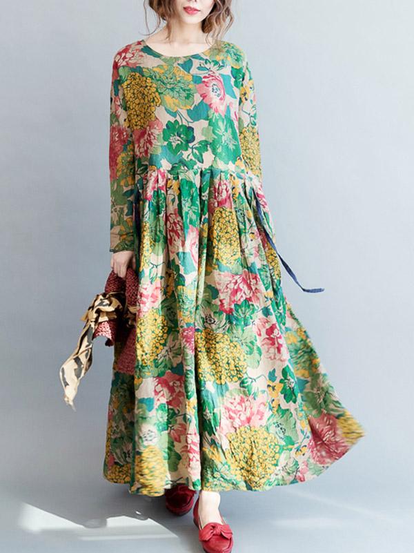 National Style Flower Printed Long Dress - Image 9