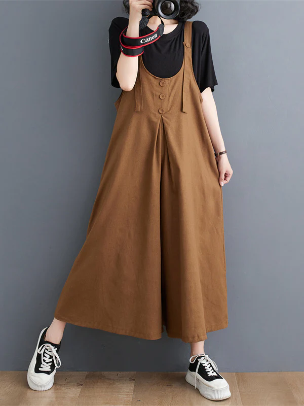 Ninth Pants Wide Leg Buttoned Solid Color Spaghetti-Neck Overalls - Image 12