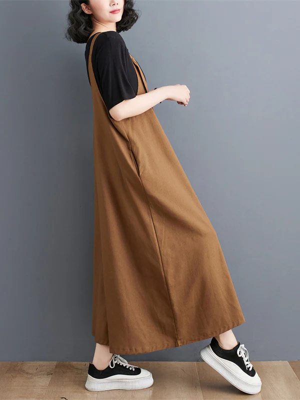 Ninth Pants Wide Leg Buttoned Solid Color Spaghetti-Neck Overalls - Image 13