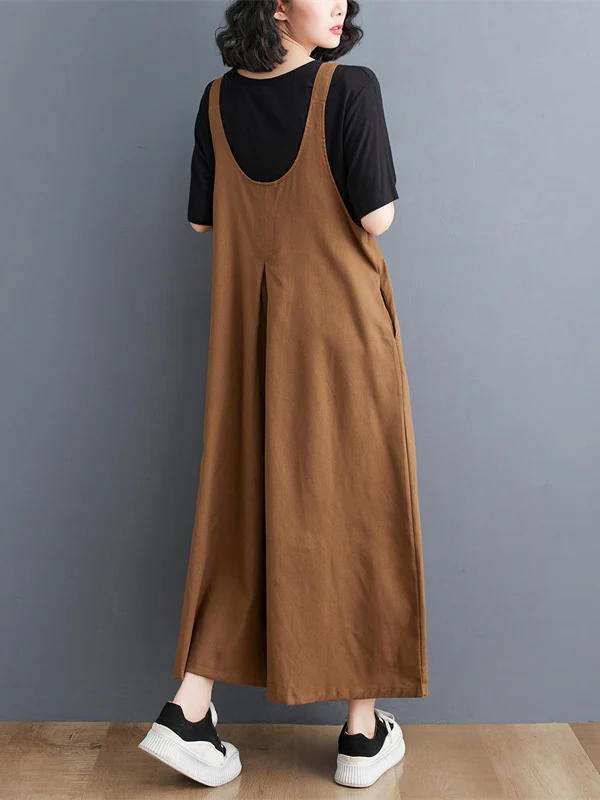 Ninth Pants Wide Leg Buttoned Solid Color Spaghetti-Neck Overalls - Image 14