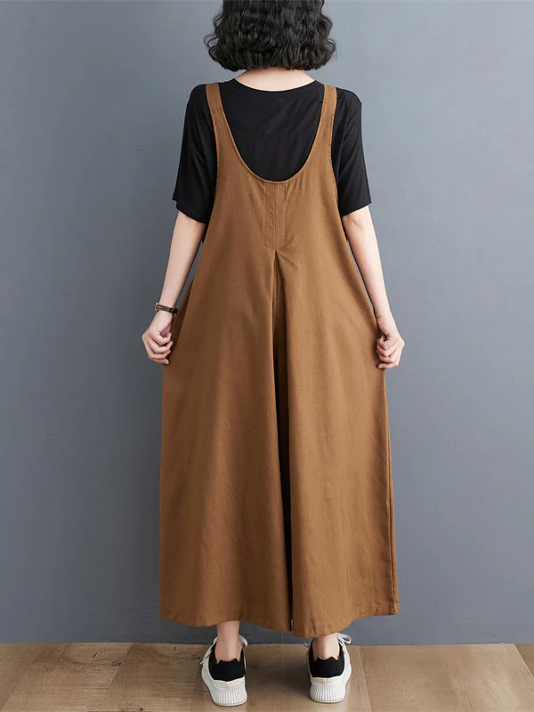 Ninth Pants Wide Leg Buttoned Solid Color Spaghetti-Neck Overalls - Image 15