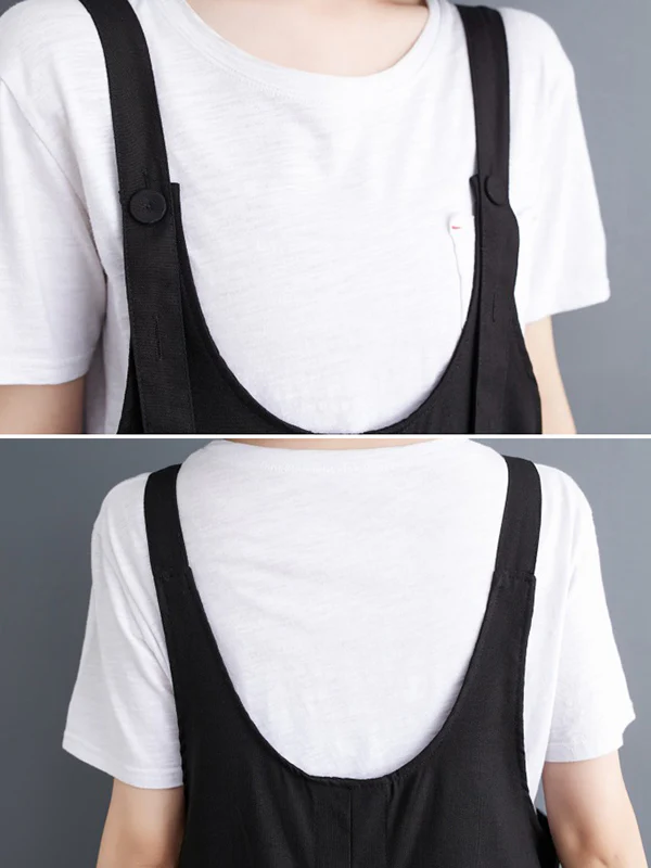 Ninth Pants Wide Leg Buttoned Solid Color Spaghetti-Neck Overalls - Image 16