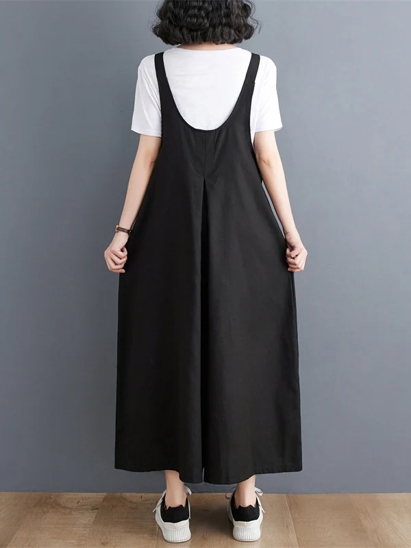 Ninth Pants Wide Leg Buttoned Solid Color Spaghetti-Neck Overalls - Image 9